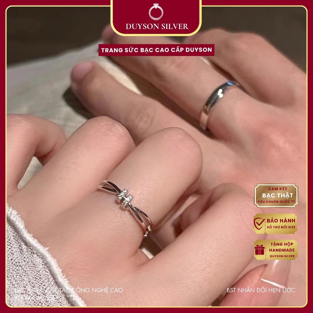 Nhẫn đôi bạc Ý 925 nam nữ Knot DUYSON SILVER , nhẫn cặp bạc Ý S925 đính đá chỉnh được cỡ