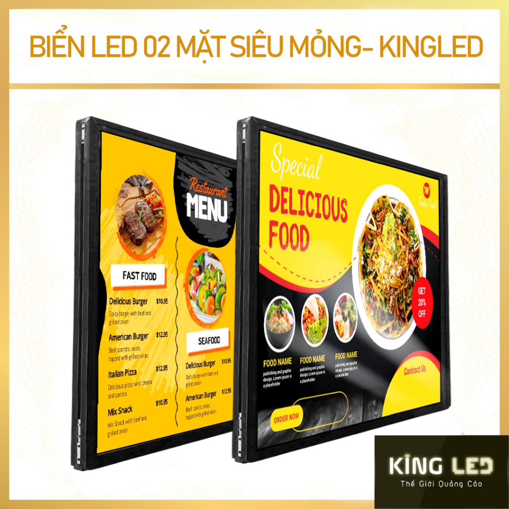 [KINGLED] Bảng LED Siêu Mỏng 02 Mặt A4, A3, A2, 50x70 Biển Quảng Cáo, Menu Led, Hộp Đèn Led