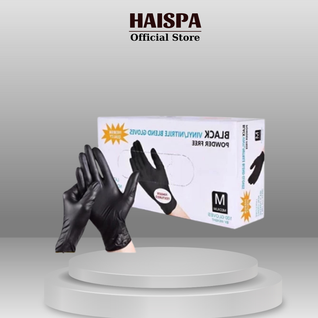 (Hộp 100c) Găng Tay Y Tế Đen Không Bột, Hàng xịn ( không tái chế )