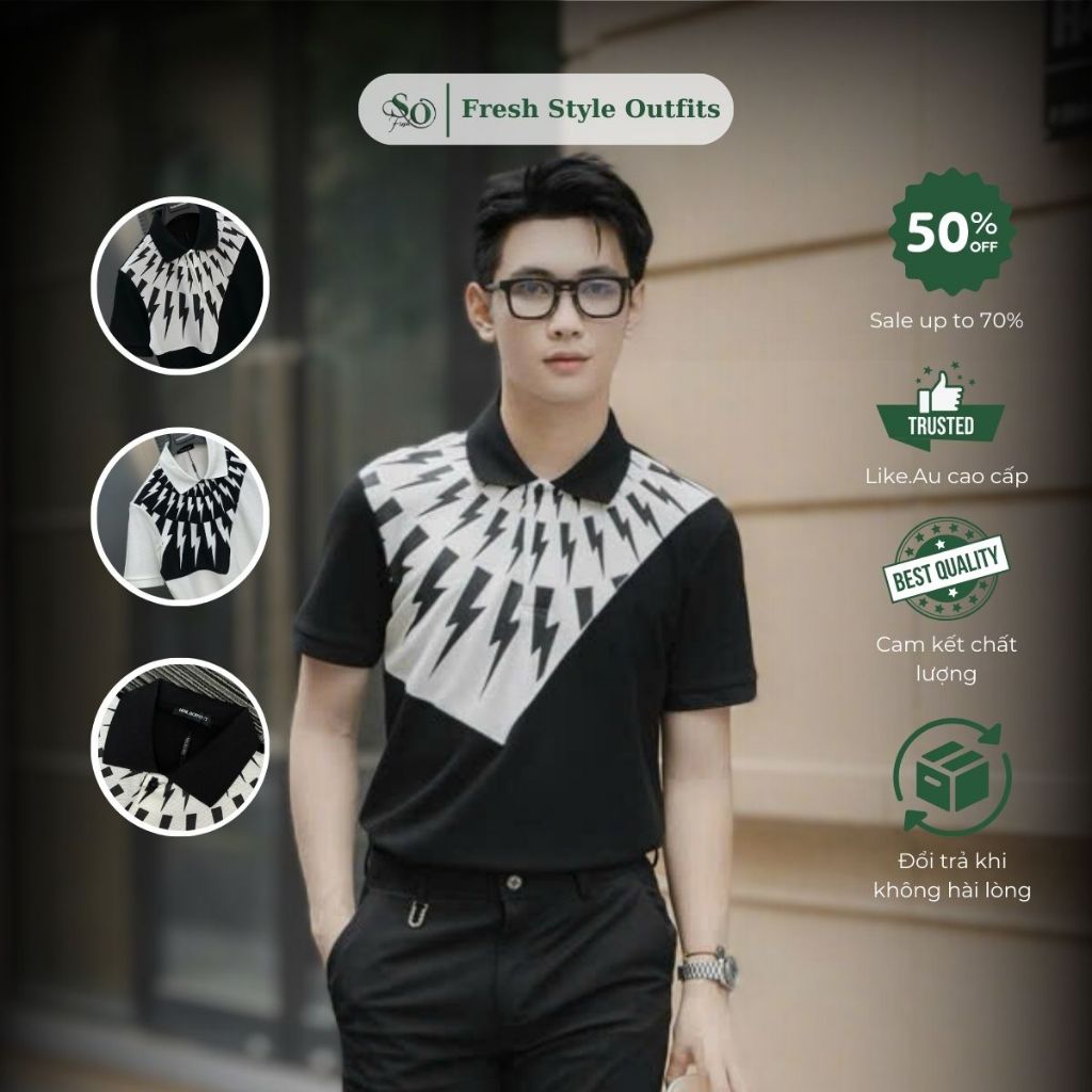 [Xả Kho-Like cao cấp] Áo Polo Nam Neil Barrett, Vải Cotton Nam Mùa Hè, Áo Polo Phối, Boy Phố Style