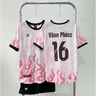 Áo Đá Bóng, Đồ Đá Banh, Nam Nữ Không Lôgô Hồng Trắng Lửa Có In Tên Số - Sport Shop