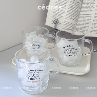  Cốc thuỷ tinh cá nhân có quai cầm tay có nắp và ống hút uống nước trà sữa cafe hoạ tiết hình Cute decor hàn quốc 