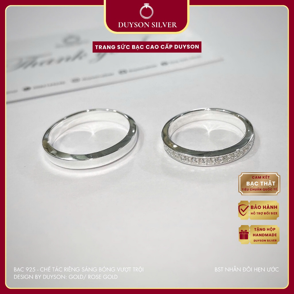 Nhẫn đôi bạc 925 nam nữ cao cấp thiết kế đơn giản Basic DUYSON SILVER - PRESTIGE couple rings [ND3]