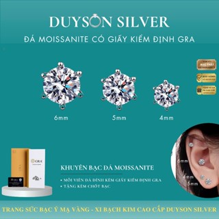 Khuyên tai bạc Ý 925 đính đá kim cương Moissanite kiểm định GRA Mỹ DUYSON SILVER [MOI-K1]