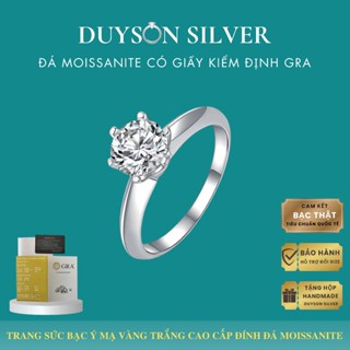 Nhẫn kim cương Moissanite 6.5 ly kiểm định GRA Mỹ thanh lịch DUYSON SILVER, nhẫn bạc Ý 925 mạ vàng trắng nữ [NXK44]