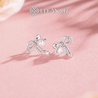 Bông tai nữ chuôi bạc 925 Eleanor Accessories hình nơ đính đá phụ kiện trang sức khuyên tai 9129