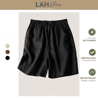 Quần đùi suông ống rộng túi chiết ly eo chun vải linen thô cao cấp QS06 - LAH (Đen)