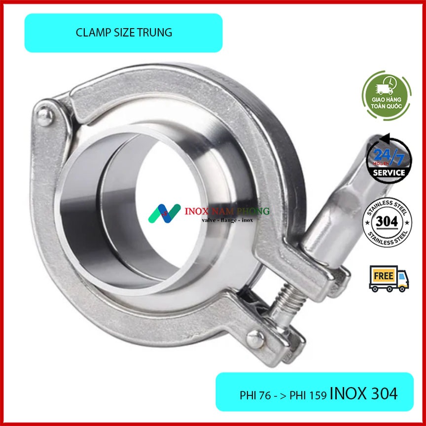 CLAMP INOX 304 VI SINH, CLAMP HÀN VI SINH BÓNG HÀNG 304 CHUẨN PHI 76-159