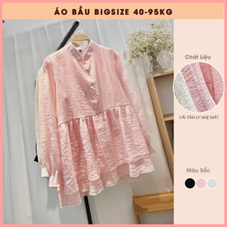 Áo Bầu dài tay Áo bầu bigsize 40-95kg Áo bầu xinh xuân hè baby doll cổ tàu tơ nhăn OanhLTK