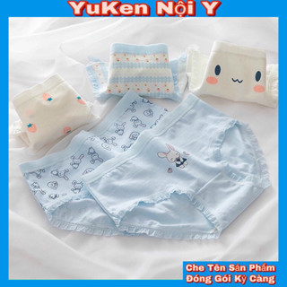 SET 5 Quần Lót Cho Các Bé Gái,Học Sinh Cấp 1,2,3-Quần Chíp Nữ Viền Ren Ôm,Nâng Mông Kháng Khuẩn,Phiên Bản Trắng Xanh