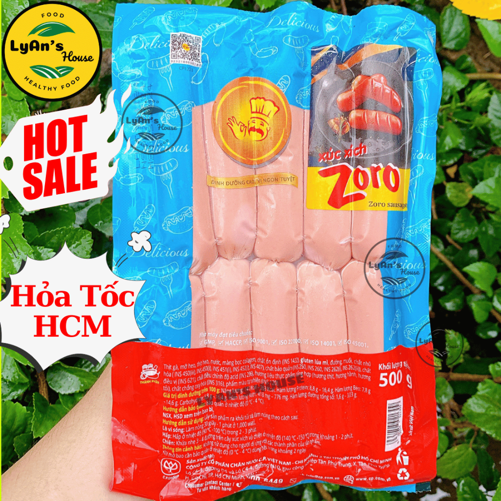 XÚC XÍCH ĐỨC ZORO CP bịch 10 cây 500g, xúc xích ngon xông khói, xúc xích hải sản, xúc xích CP Bevin, ăn vặt xiên que