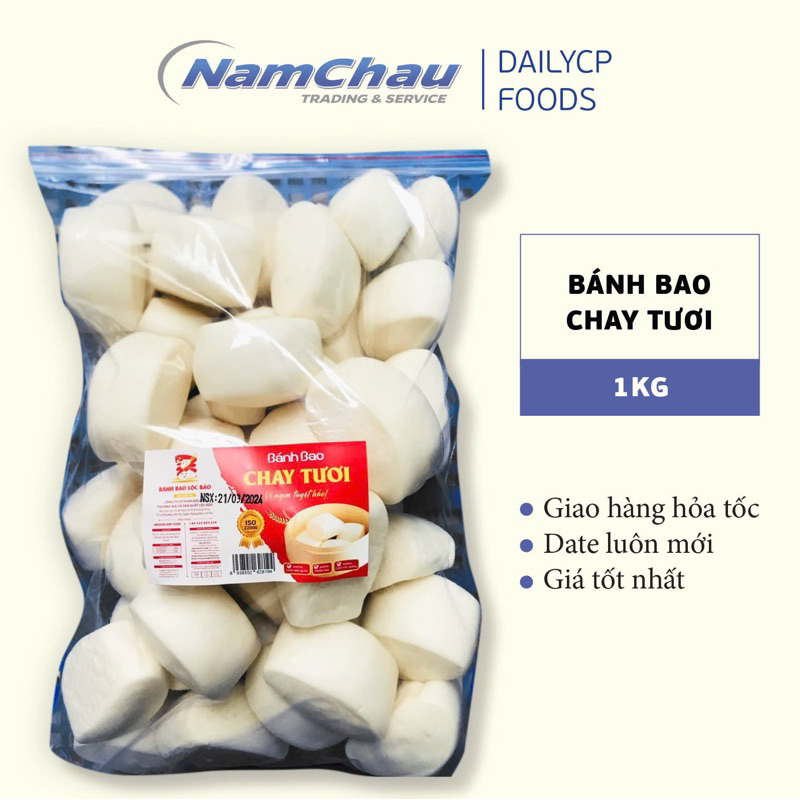 Bánh bao chay tươi thương hiệu Lộc Bảo gói 1kg (50 cái) [HN giao hỏa tốc]