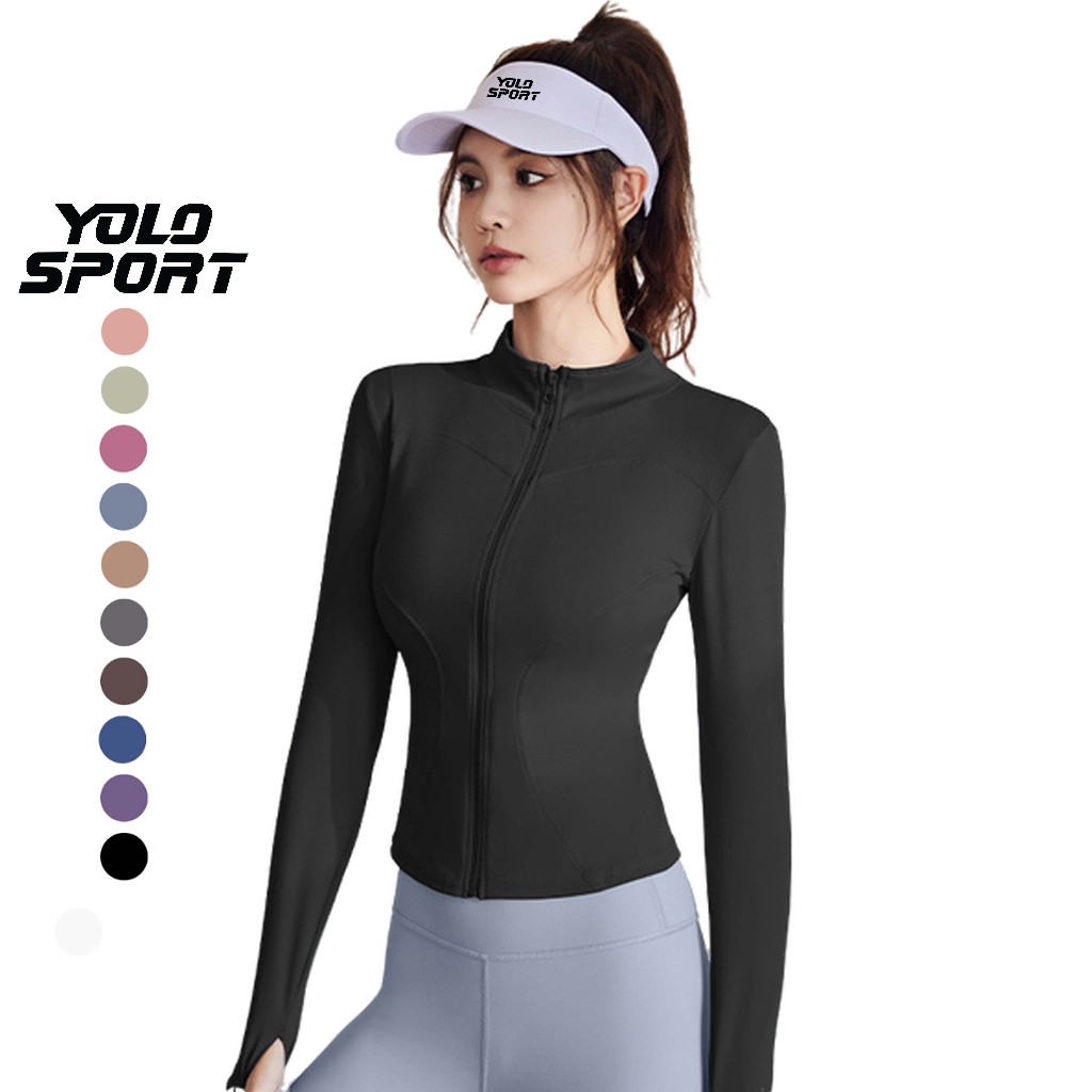Áo Khoác Thun Tập Gym Nữ Chống Nắng Tia UV Dây Kéo Dài Yoga Thể Thao Biker Ôm Sát Co Giãn 4 Chiều Th