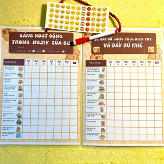 Bảng KHEN THƯỞNG rèn luyện thói quen cho bé, Set gồm 1 bảng A3 gập đôi+Sticker+Bút viết xóa
