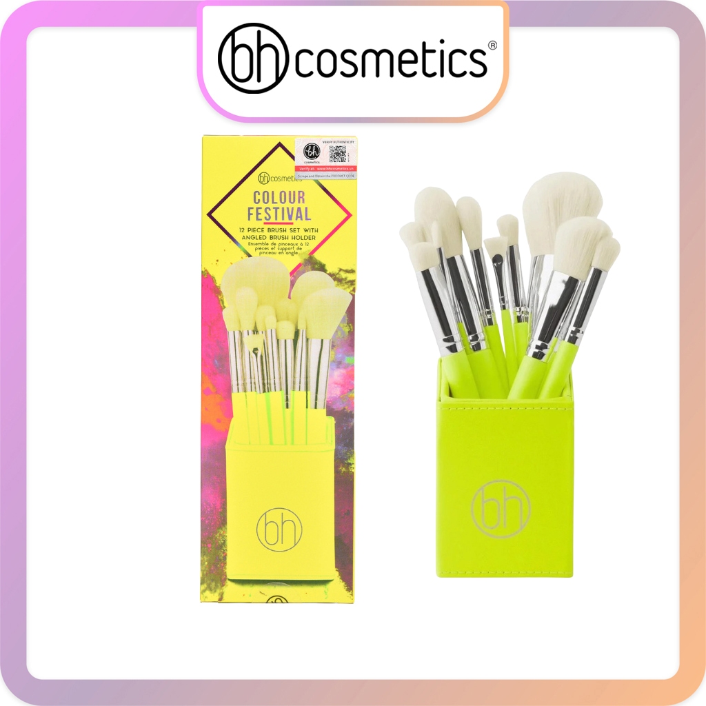 Bộ Cọ Makeup BH Cosmetics Colour Festival 12 Piece Brush Set with Angled Brush Holder