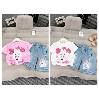 Ong Kis Sét quần ngố áo phông hình Thỏ cho bé gái 12-32kg