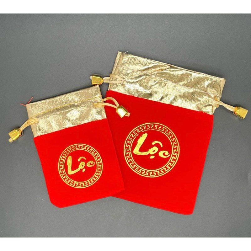 [Combo 10] Túi nhung đỏ chữ Lộc có dây rút sang trọng tiện lợi dùng đựng phụ kiện, vật phẩm phong thủy, trang sức