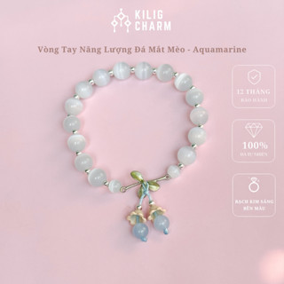 Vòng tay năng lượng đá mắt mèo trắng mix aquamarine thu hút sức khỏe, may mắn- KILIGCHARM KC19