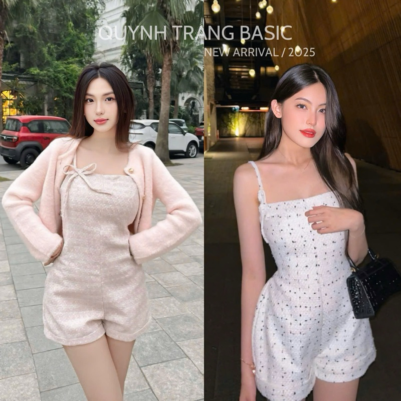 Jumpsuit Dạ Tweed Trắng Cao cấp dáng ngắn Bộ đùi nữ Tiểu thư sang Chảnh - QuynhTrangBasic