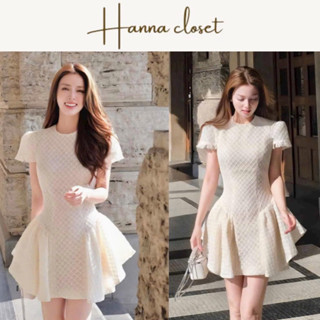 HIU- Đầm ren kem xịn cổ tròn có tay con chiết eo dáng xòe nhẹ nhàng thanh lịch cho nữ đi làm dự tiệc