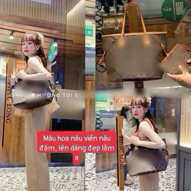 Set túi neverfull size lớn, kèm ví, da mềm