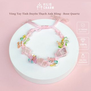 Vòng tay nữ đá thạch anh hồng charm hoa Blush Bloom dây đan thu hút tình duyên KC33 - KILIG CHARM
