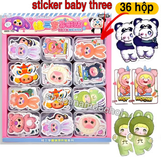 Khay 36 hộp sticker baby three , sticker bản to 36 hộp x 10 sticker