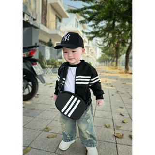 Set 3 món Boy phố  bé trai (Quần bò, Áo khoác 3 sọc trắng, Áo cộc)