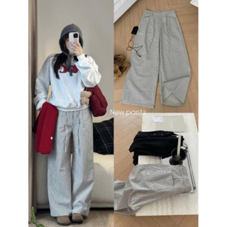 Quần Suông Kẻ Sọc Xếp Li Kèm Dây Chất Kate form rộng style Ulzzang