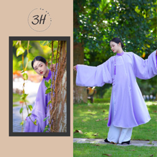 Áo tấc , cổ phục , ngũ thân tơ sống trắng phối lót lụa tím né cổ và khuy cài freesize - áo dài 3H