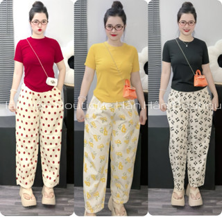 D22 Bộ Áo Thun Nữ Tăm Lạnh+Quần 9Tấc Baggy Lai Bèo, Mặc đi chơi ở nhà đều xinh