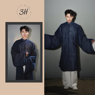 Áo tấc cổ phục ngũ thân nam tay thụng tơ óng xanh than phối lót lụa freesize - áo dài 3H