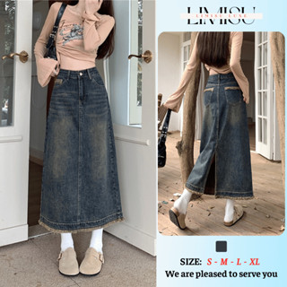  Chân Váy Jean Dáng Dài chữ A LIMISU Siêu Tôn Dáng Với Thiết Kế Tua Rua Gấu Phong Cách ulzzang Hàn Quốc 