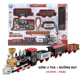 Đồ chơi tàu hỏa xe lửa chạy trên đường ray, đồ chơi tàu hỏa có đèn nhạc kèm 4 toa tàu, đồ chơi noel, quà giáng sinh