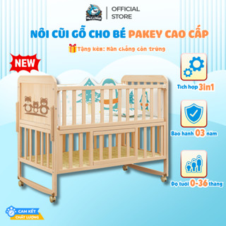 Nôi Cũi Gỗ Cho Bé Pakey Đa Năng 3 Chế Độ Tiện Lợi Chất Liệu Gỗ Thông Tự Nhiên, Có Bánh Xe Di Chuyển Dễ  CG01