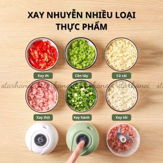 Máy Xay Mini Đa Năng Xay Thực Phẩm Tỏi Ớt Thịt Cối Xay Cầm Tay Siêu Tiết Kiệm Kèm Dây Sạc