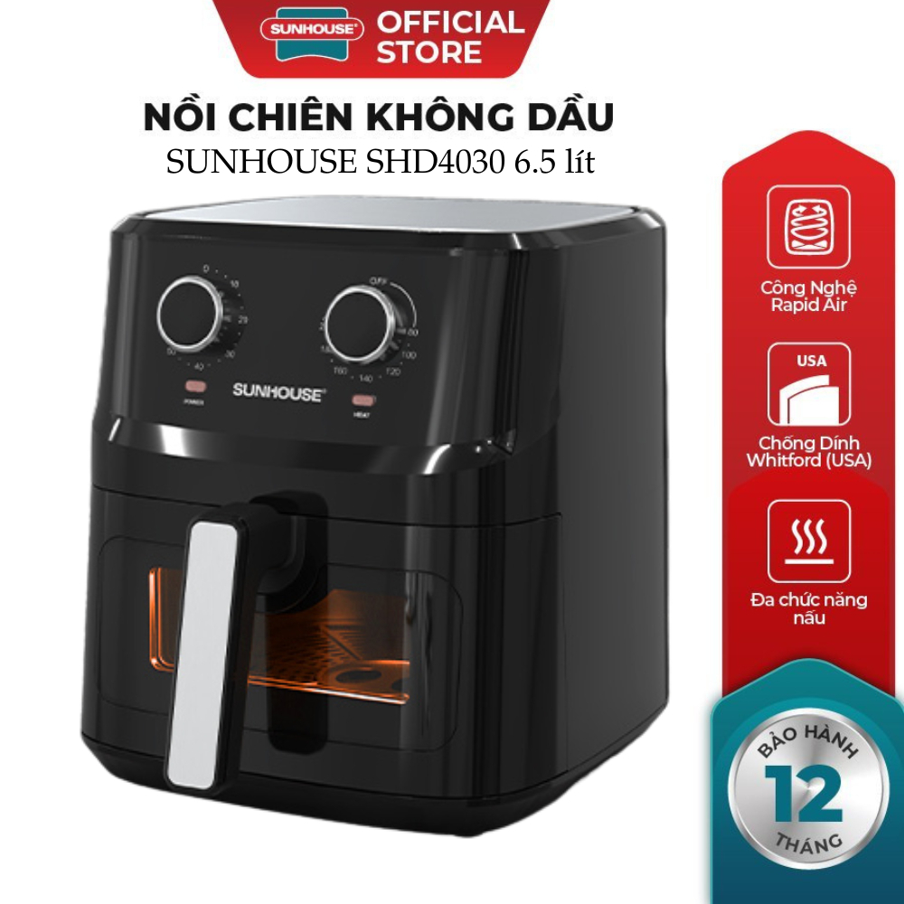 Nồi Chiên Không Dầu SUNHOUSE SHD4030 Dung Tích 6,5 Lít Hàng Chính Hãng Bảo Hành 12 Tháng