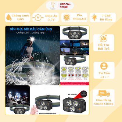 Đèn Pha Energy Green Lighting Đội Đầu Xoay Cảm Ứng TD16602 - 7 Chế Độ Sáng - LED Siêu Sáng
