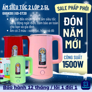 Ấm Siêu Tốc GUGKDD 2,5L Công Suất Cao 1500W Tự Ngắt Điện Khi Sôi 2 Lớp Cách Nhiệt Chống Bỏng
