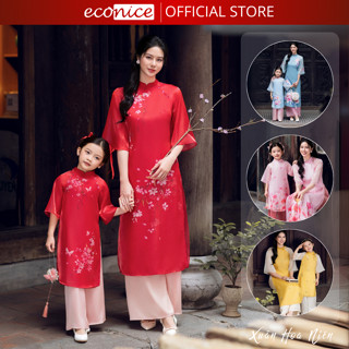 Áo dài tết cách tân nữ cho mẹ và bé gái, bé trai Econice 2024 size cho trẻ em 3, 4, 5, 6, 8, 10 tuổi