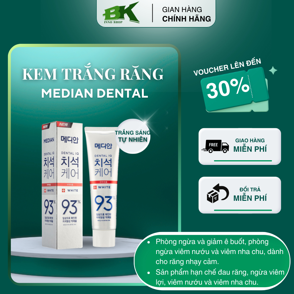 Kem Trắng Răng MEDIAN DENTAL Làm sạch sâu, bảo vệ nướu, cho răng trắng sáng và hơi thở thơm mát suốt ngày dài | BK INNO