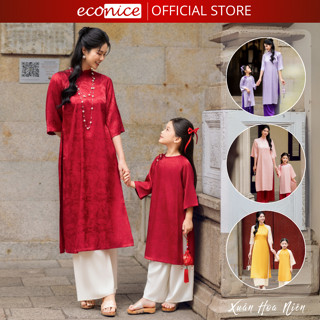 Áo dài tết cách tân họa tiết cho bé gái Econice size trẻ em 3, 4, 5, 6, 7, 8, 9, 11, 12 tuổi