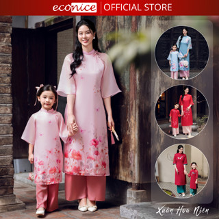 Áo dài tết cách tân nữ cho mẹ và bé gái Econice 2024 size trẻ em 3, 4, 5, 6, 7, 8, 9, 10, 11,12 tuổi