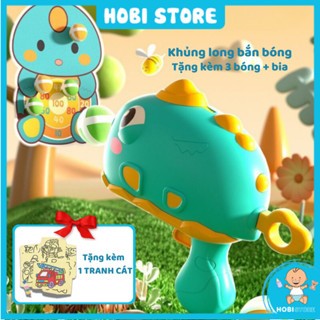 [Tặng bóng + bia] Súng bắn bóng dính khủng long, đồ chơi ném bóng dính kèm bảng phi tiêu mục tiêu cho bé vui chơi - Hobi
