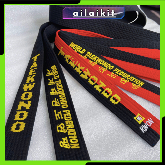 ĐAI ĐEN , ĐAI ĐEN ĐỎ THÊU TAEKWONDO AILAIKIT - ĐAI TỐT THÊU - ĐAI  ĐEN TAEWONDO TỐT AILAIKT