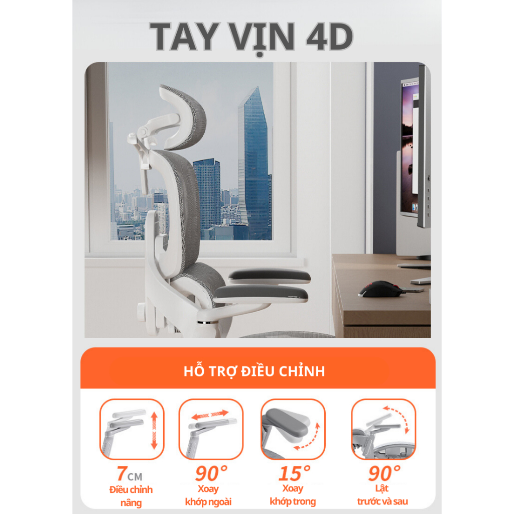 Ghế Xoay Công Thái Học CTH-19-LXR RESDANI,Tựa Lưng Thay Đổi Linh Hoạt, Thiết Kế Bảo Vệ Cột Sống Ngả Lưng 135 Độ | BigBuy360 - bigbuy360.vn