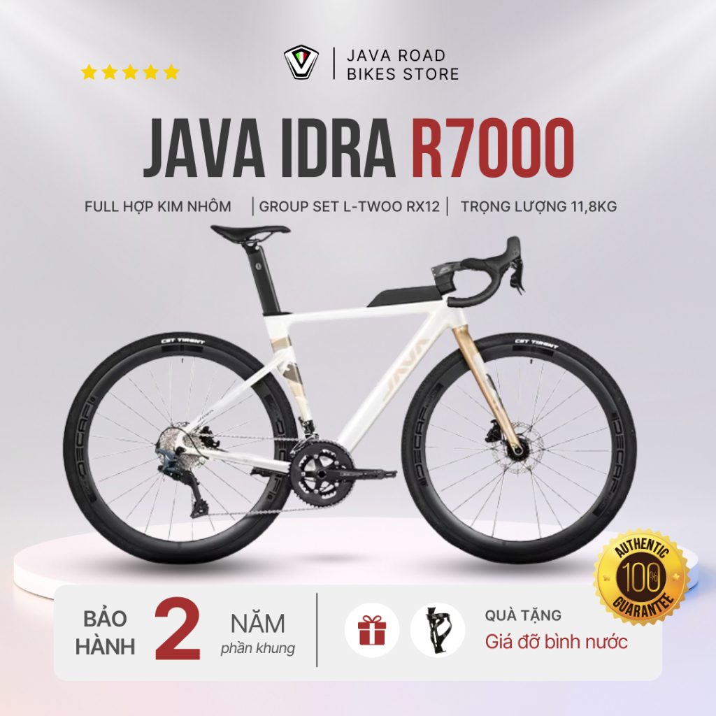 Xe đạp GRAVEL JAVA IDRA 2024 Group L-TWOO RX12-TRẮNG VÀNG-NHÔM - LỐP 700*40C- Gạt đĩa Shimano Tiagra