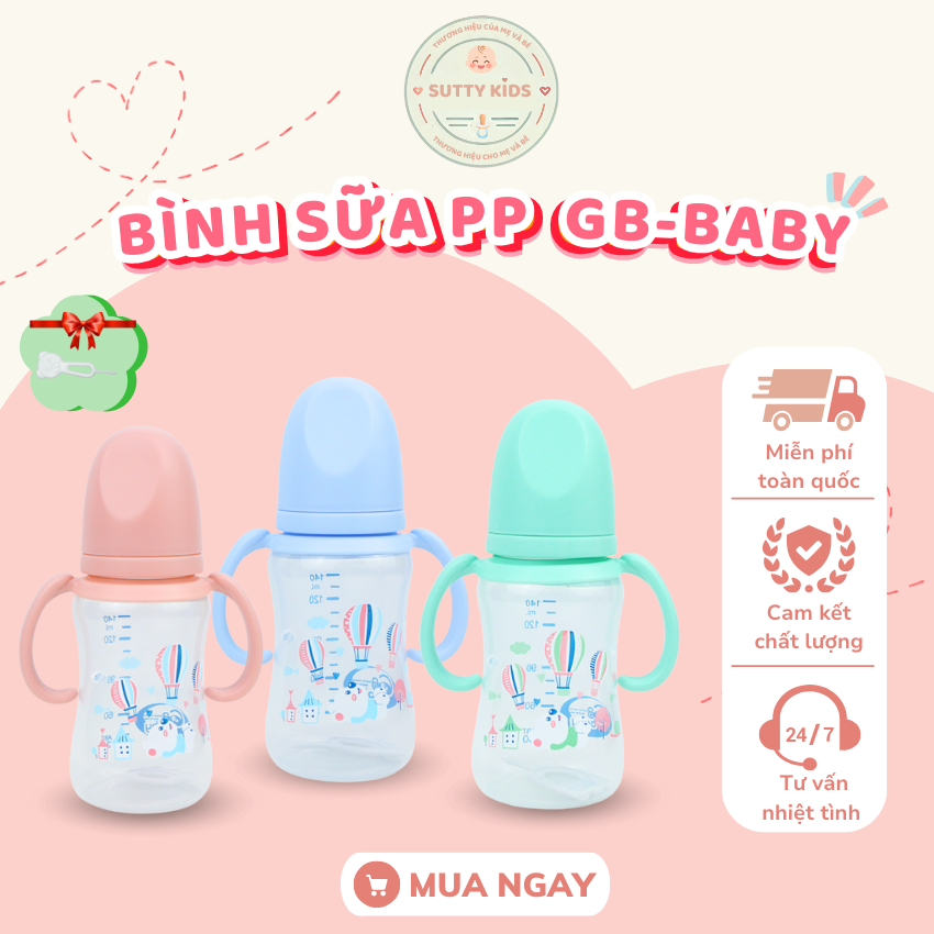 [Gb-Baby Chính Hãng] Bình Sữa PP (Cổ rộng) dung tích 180ml 240ml có tay cầm GB-Baby Chính Hãng