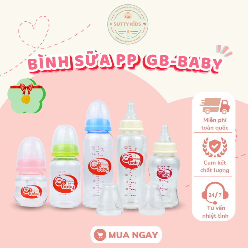 [Gb-Baby Chính Hãng] Bình sữa nhựa GB-Baby Cổ hẹp 60ml 120ml 240ml Chính Hãng Cổ Hẹp Kèm van chống s