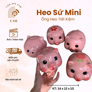 Ống Heo Tiết Kiệm - HEO SỨ MINI 14CM lỗ tròn, lỗ dẹt, heo đất tiết kiệm,  hộp đựng tiền tiết kiệm